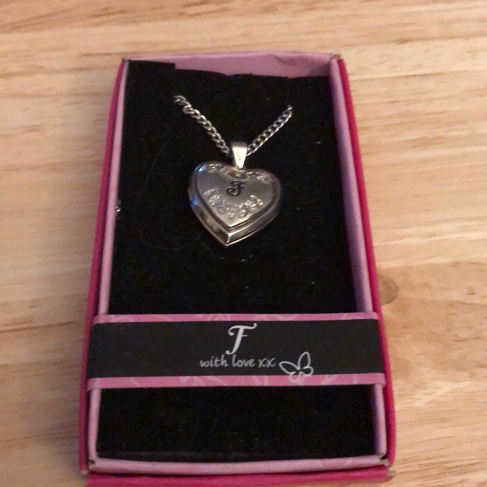 F Initial Silver Heart Locket